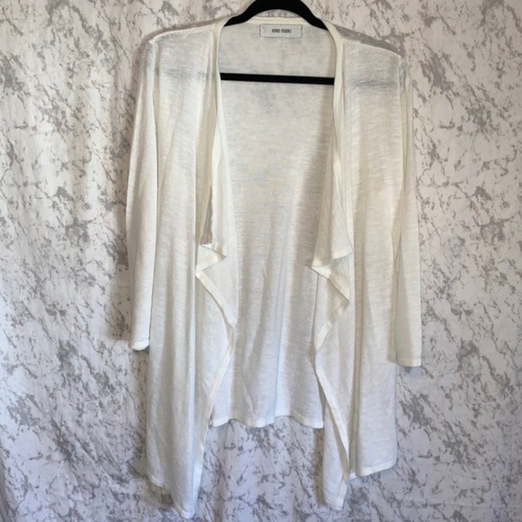Jones Studio Linen Drape Front Cardigan White Size Medium - Picture 2 of 10